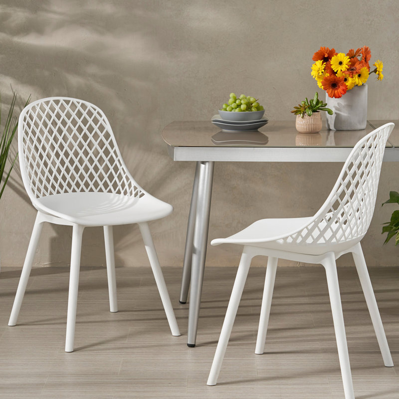 White Polypropylene Chairs For Outdoors - Stable, , Diamond Mesh Design Outdoor In Weather Resistance,, White