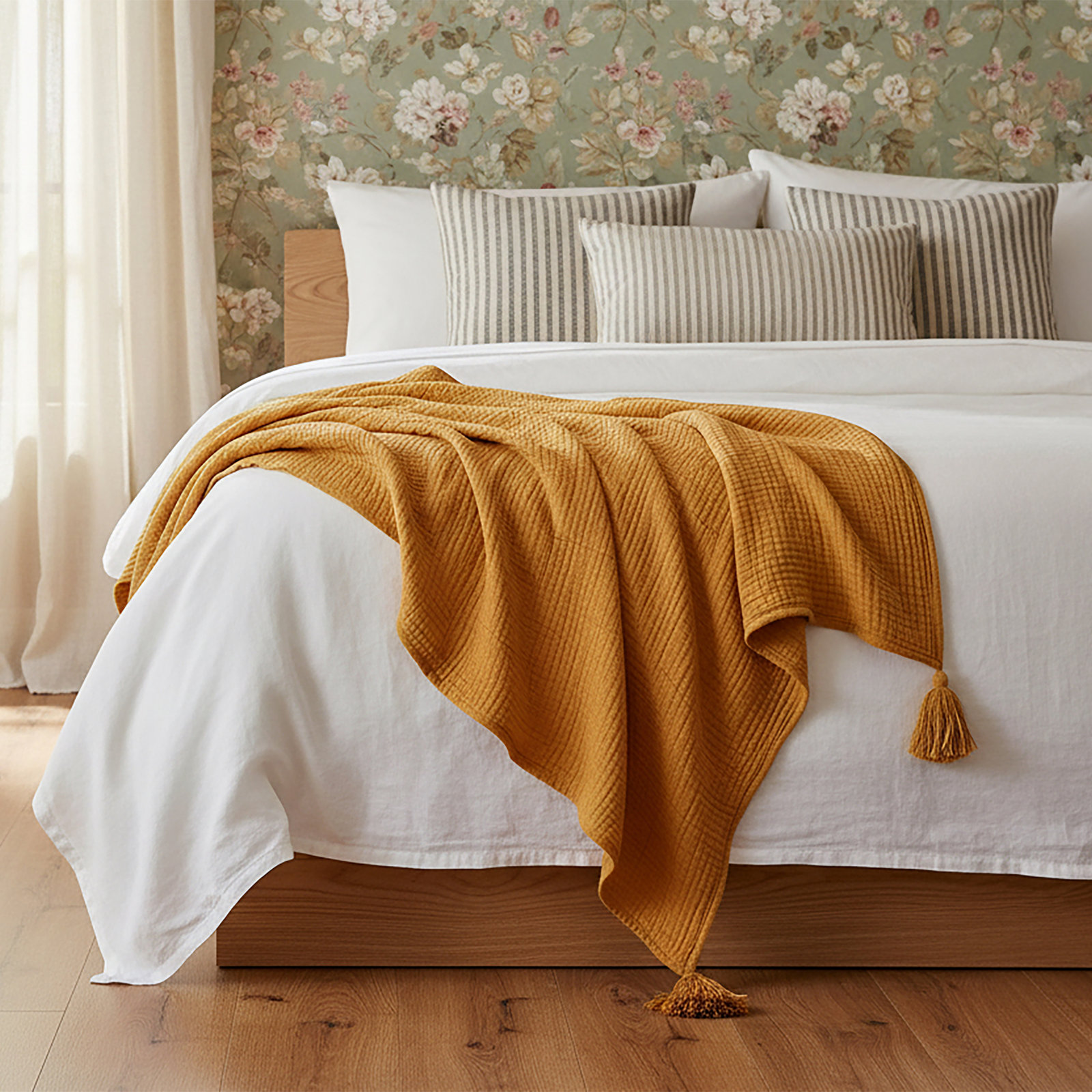 100% Cotton Throw, Light Gold