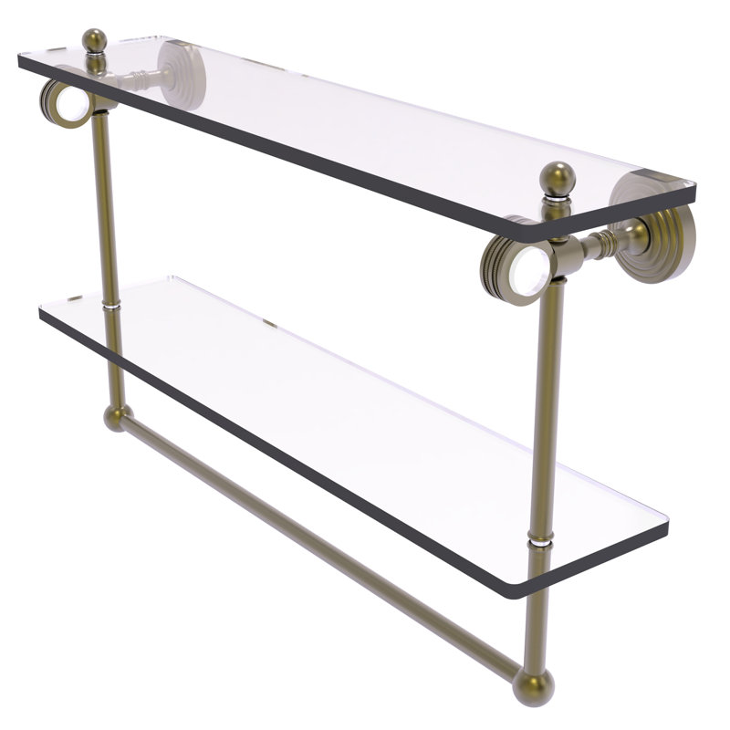 Jarrell 2 Piece Glass Tiered Shelf with Towel Bar, 13" H x 22" W x 5.12" D, Antique Brass