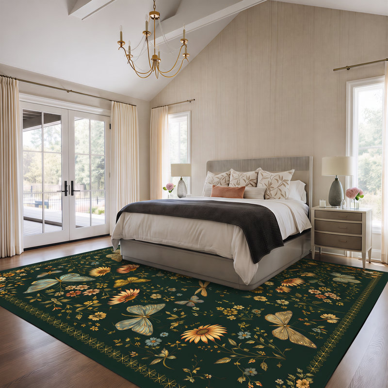 Tapis d'intérieur lavable à la machine avec envers antidérapant, Vert, 8'*10'