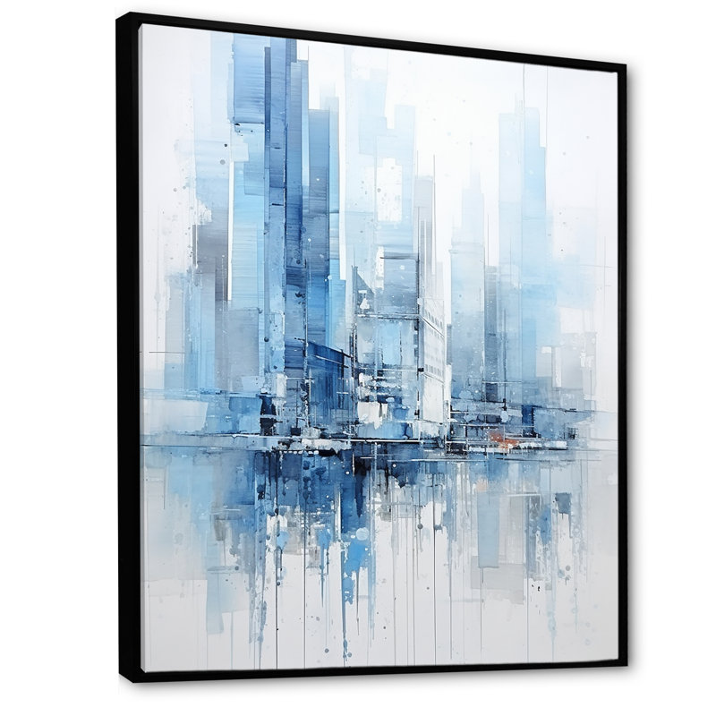 «Azure Ascent Skycrapers Harmony I», reproduction sur toile, Cadre flottant noir, H 32 po x l 16 po