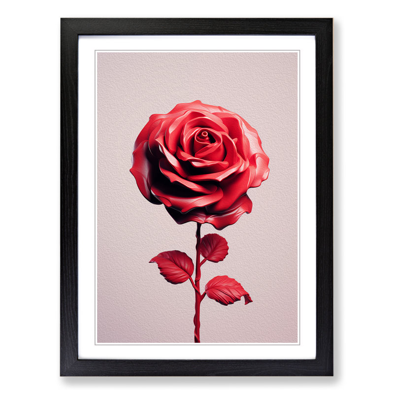 Rose Minimalism - Single Picture Frame Print on Wood, 34cm H x 25cm W x 2cm D, Black