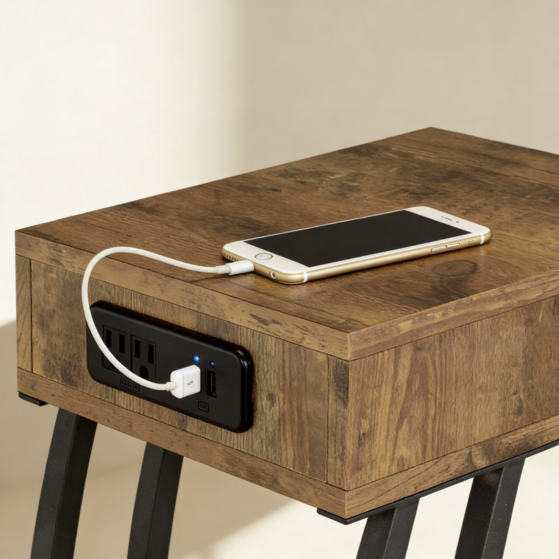 Table d'appoint antique muscade et bronze industriel