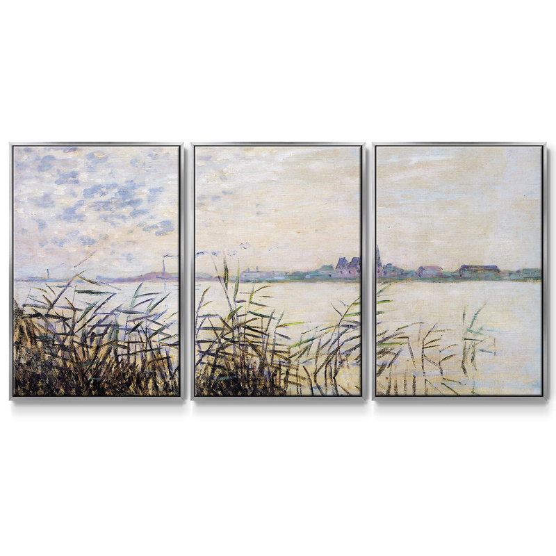 La seine près d'Argenteuil, 1874 - Toile encadrée à pièces multiples, H 36 po x l 75 po x P 2 po, Argent