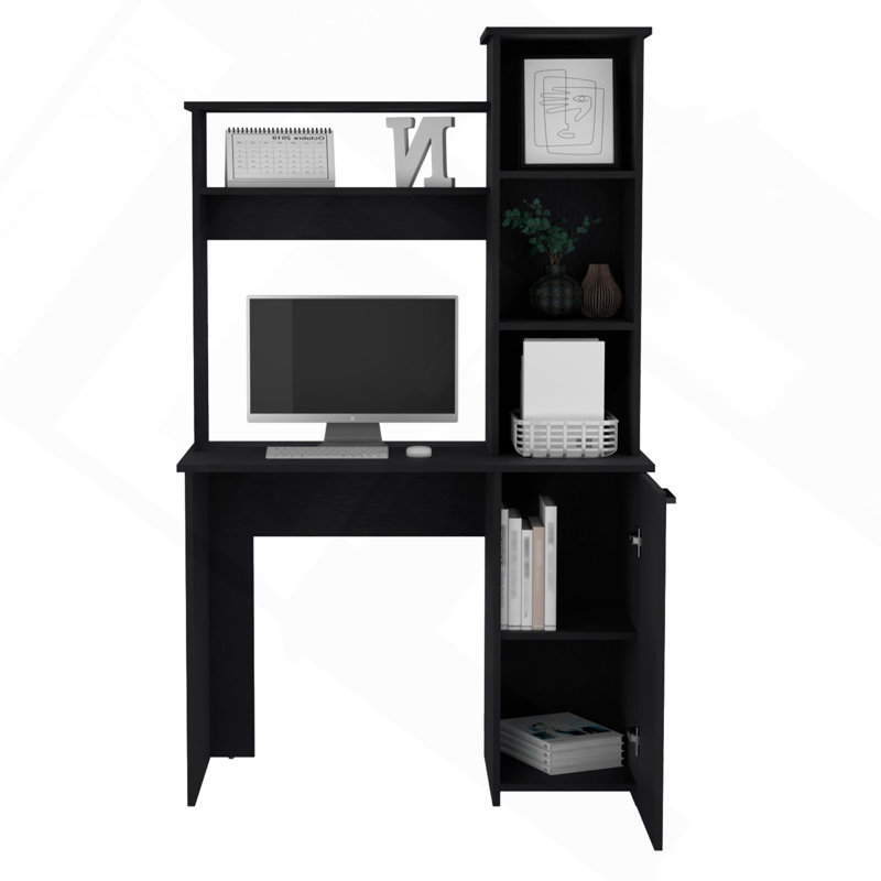 Bureau d'ordinateur Carson avec huche, armoire à une porte, grande surface de travail et tablettes de rangement à 3 niveaux
