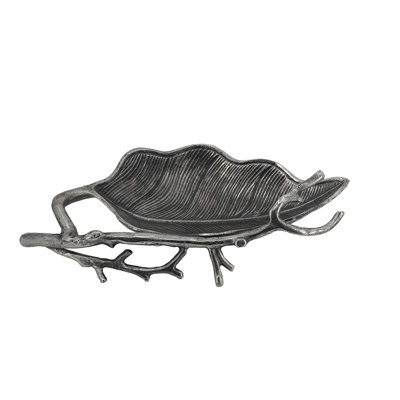 Plateau décoratif décoratif en forme de feuille, aluminium argenté antique 16 pouces