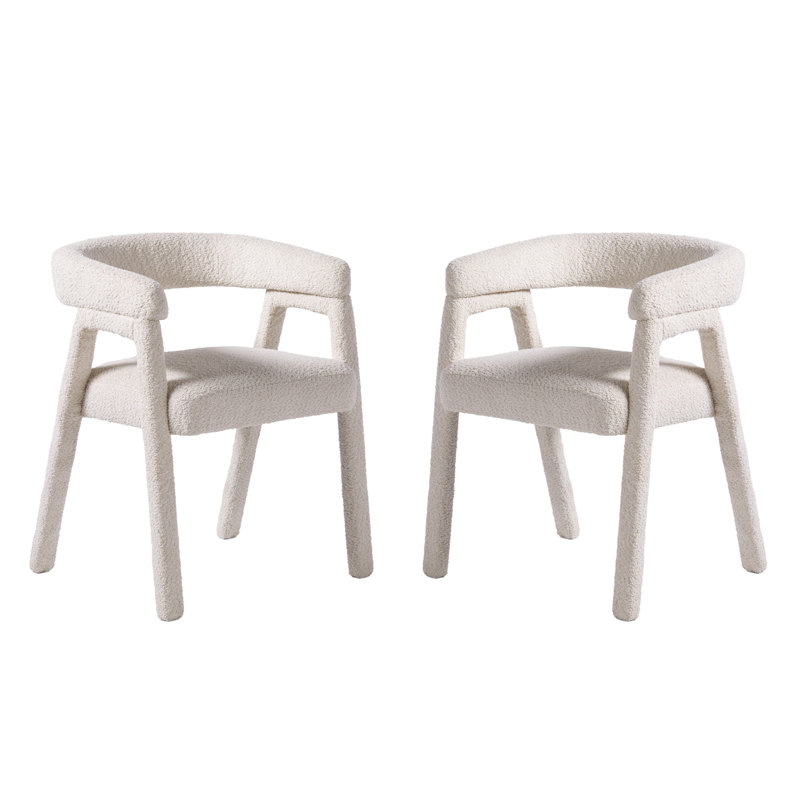 Lorrenda Modern Boucle Rounded Back Solid Wood Dining Chair, Ivory