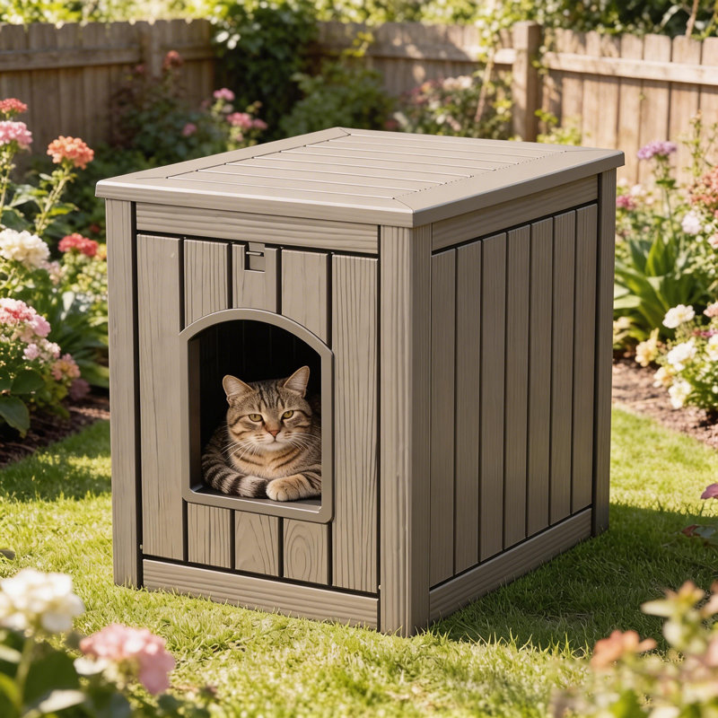 Enceinte de chat en résine pour l'extérieur, imperméable et multifonctionnelle, Brun