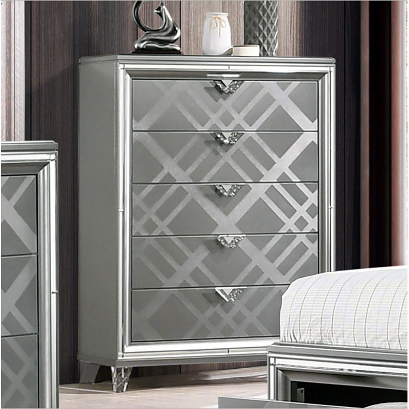 Commode en acrylique de style contemporain avec pieds en acrylique et relief de style art déco, Argent argent