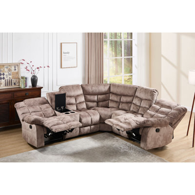 7-Piece Contemporary Upholstered Manual Reclining Sectional Sofa With Cup Holders And Storage