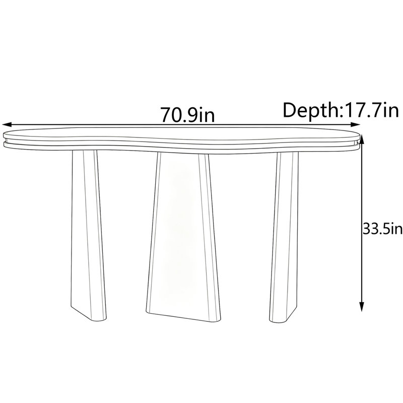 Table d'entrée Wabi-Sabi, H 33,5 po x l 70,9 po x P 17,7 po