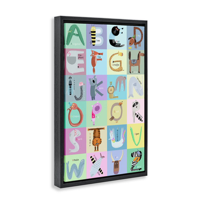 Alphabet animaux à carreaux, H 31 po x l 21 po, Cadre flottant noir de jais