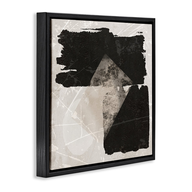 Deux formes abstraites noires, Cadre flottant noir de jais, H 18 po x l 18 po