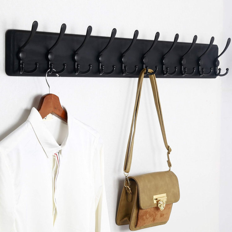 Saterfiel Wall 10 - Hook Wall Mounted Coat Rack, Black