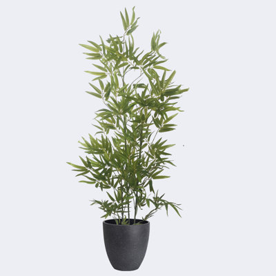 Artificial Bamboo Tree & Resin Round Plant Pots with Tray