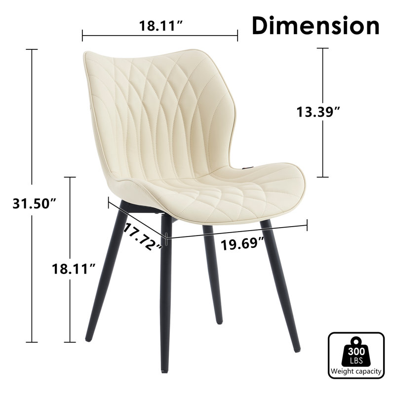 Upholstered Dining Chairs Faux Leather Side Chair With Metal Frame, Beige
