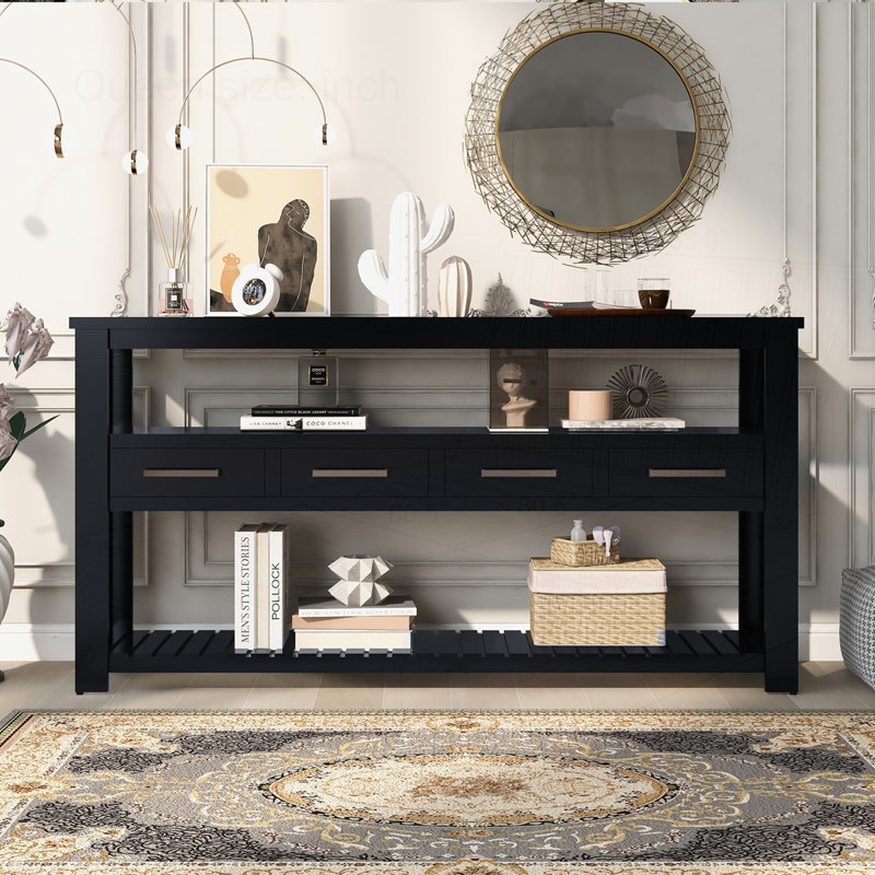 Grande table d'entrée 61,5 po à 4 tiroirs 61,5 po, Noir