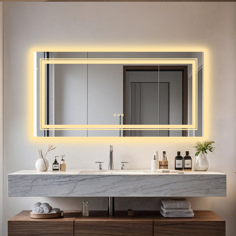 Ashawnti LED Illuminated Bathroom Mirror with Fog-Free Touch Sensor, 70cm H x 140cm W