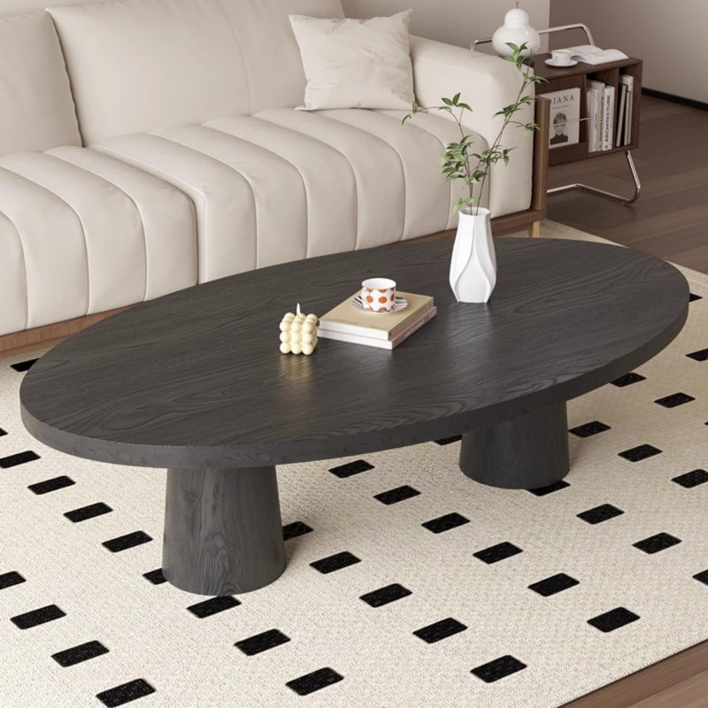 Oval Pine Wood Nordic Coffee Table, 16.54" H x 51.18" L x 23.62" W