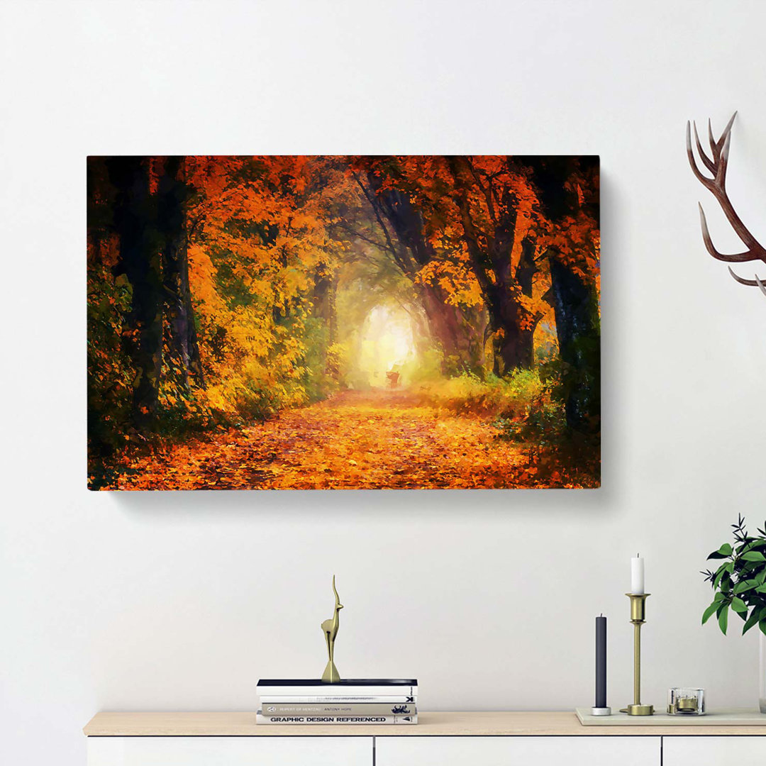 Heading Through An Autumn Forest In Abstract - Wrapped Canvas