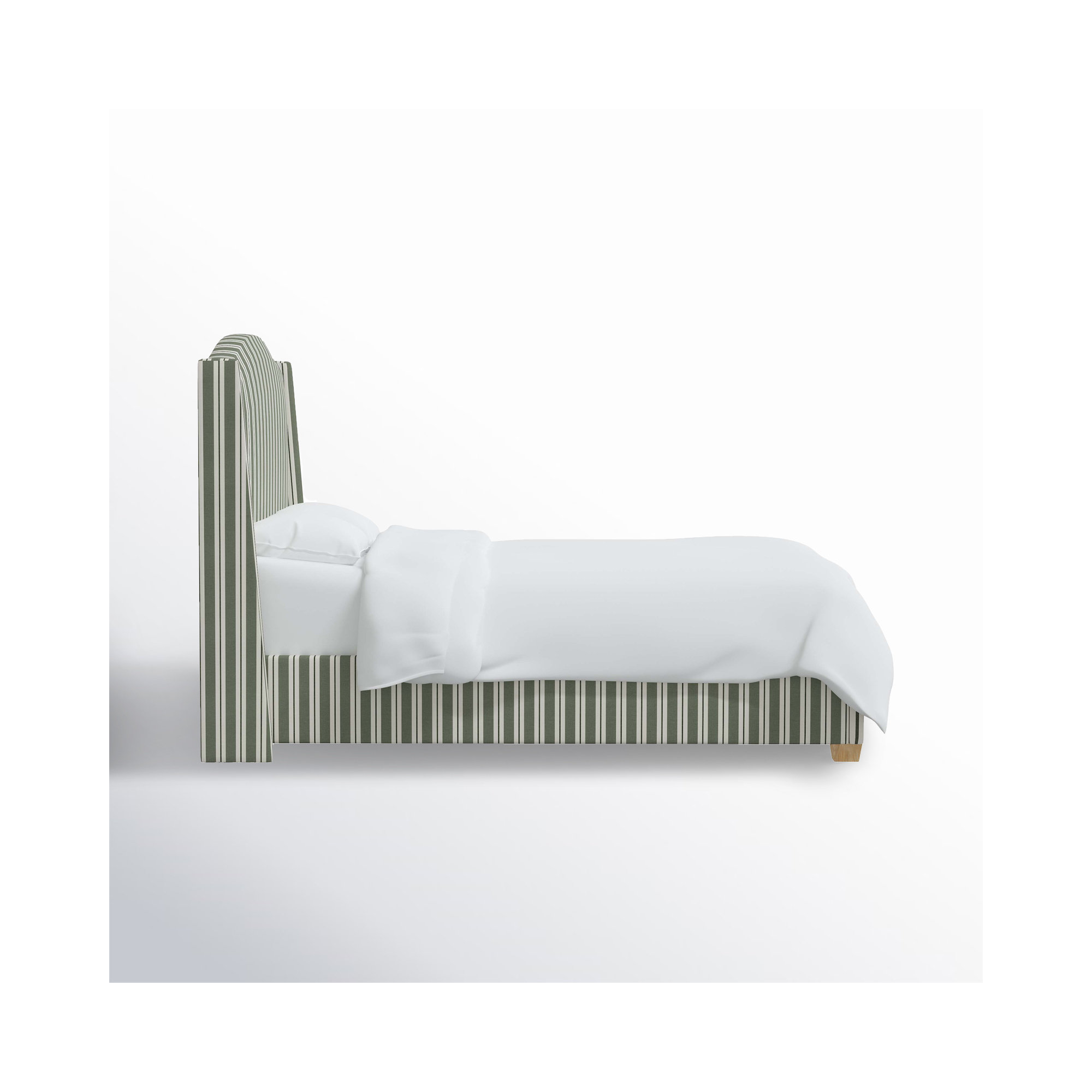 Allis Upholstered Wingback Bed, Anderson Stripe Green, Twin