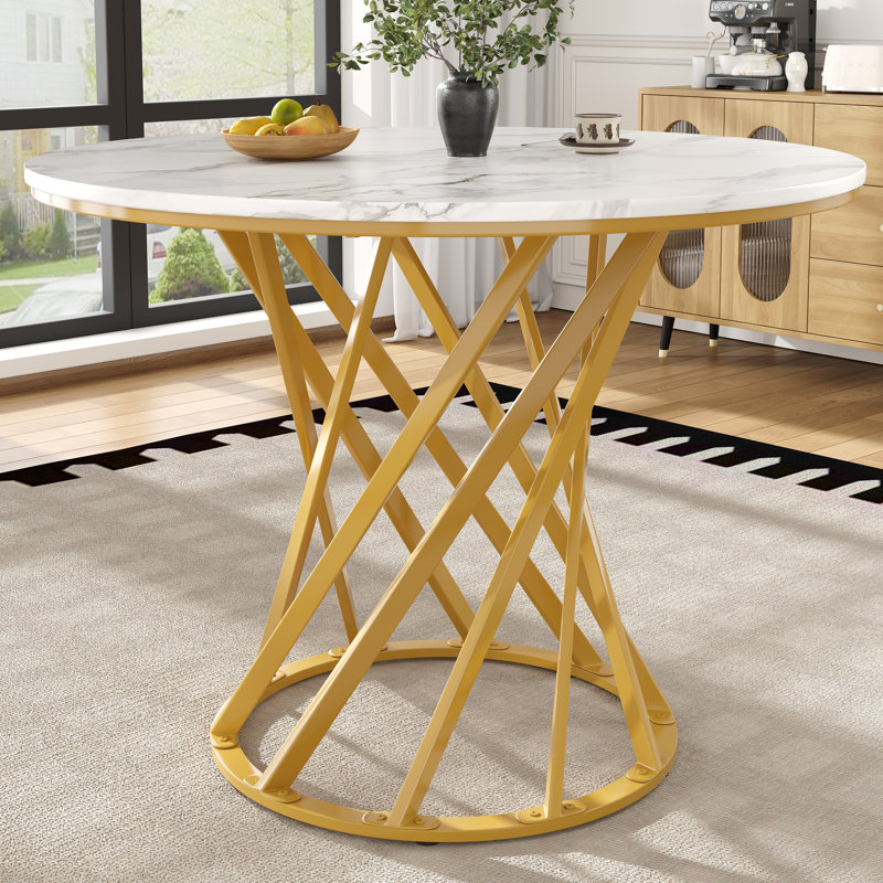 Round Metal Base Dining Table, Yellow