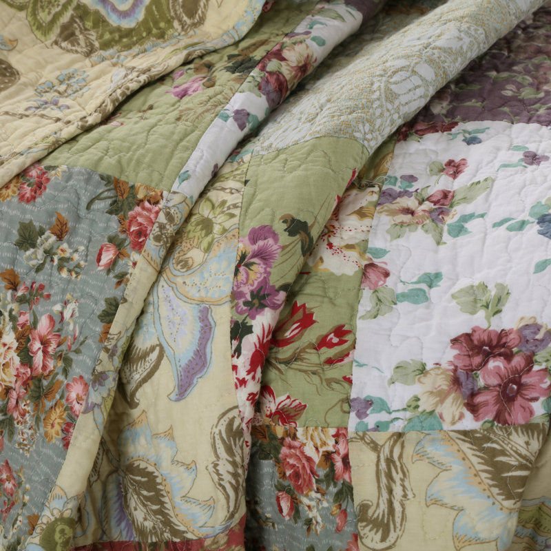Blue Cotton Twin Reversible Quilt Set with Trim