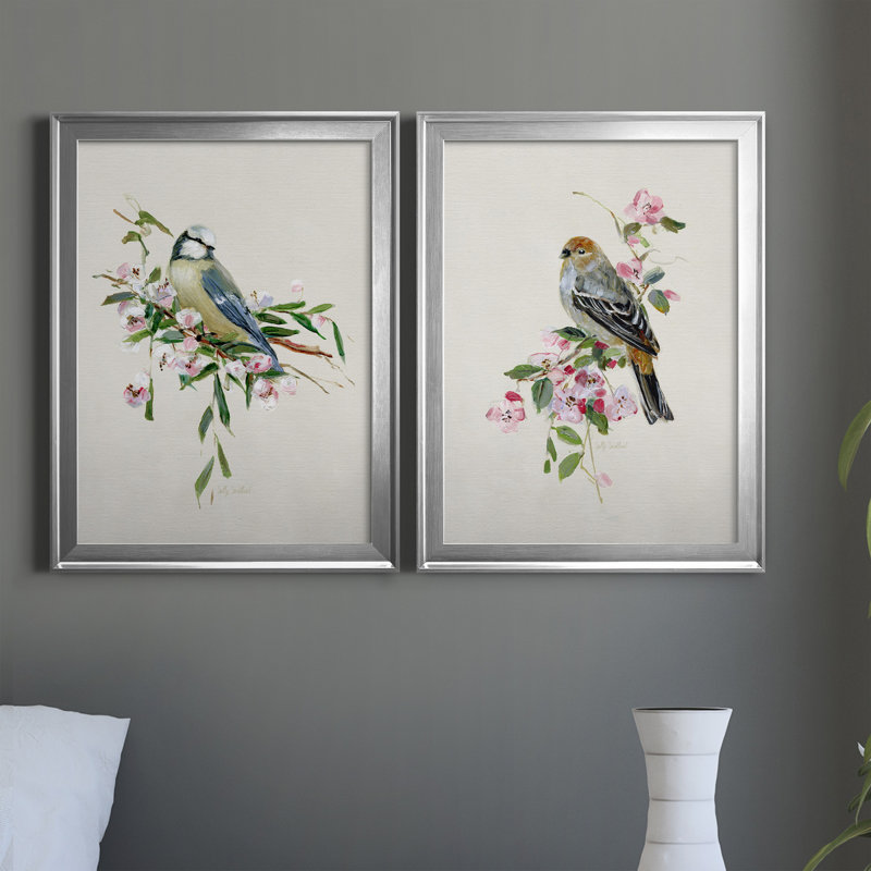 «Spring Song Blue Bird», ensemble de 2 reproductions sur toiles encadrées, Argent, H 18,5 po x l 49 po x P 1,5 po