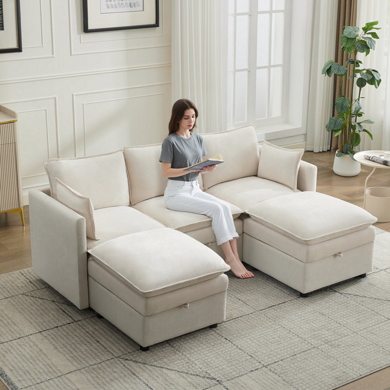 Canapé modulaire en U 80,3 po avec rangement, H 34,3 po x l 80,3 po x P 55,5 po, Beige