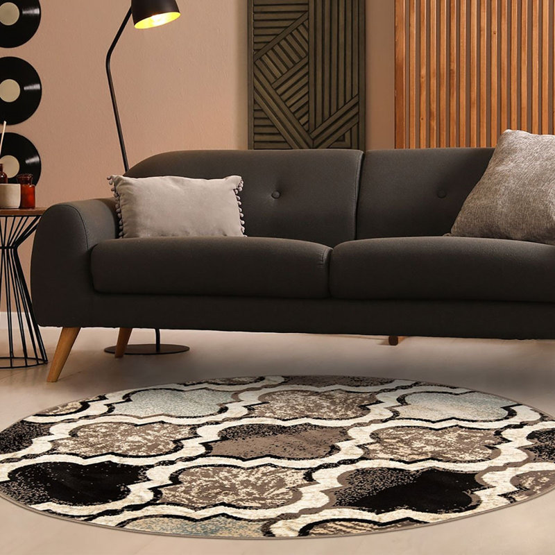 Tapis ivoire rond tissé à la machine 8 pi