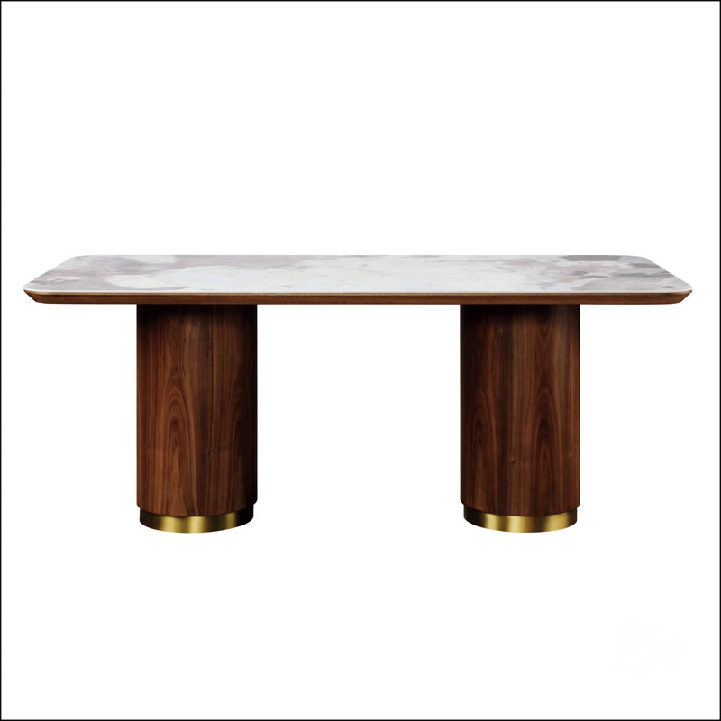 Table de salle à manger avec plateau en céramique et finition noyer