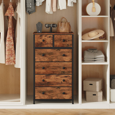  Grande commode de rangement en tissu 6 tiroirs, armoire de rangement verticale pour vêtements de chambre à coucher, imprimé grain de bois