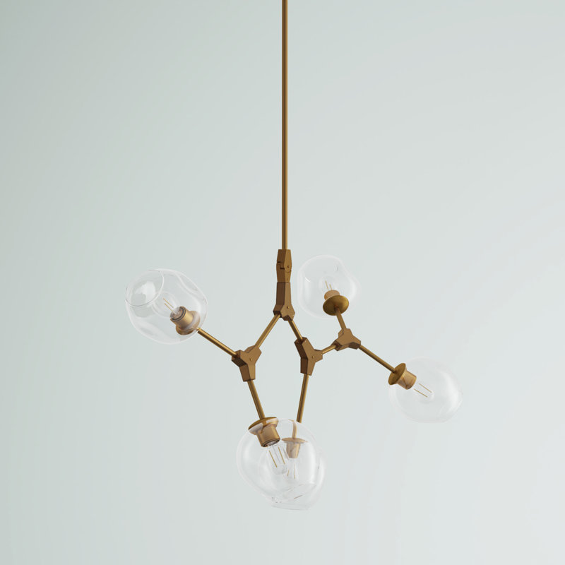 Ulrey 5 - Light Dimmable Sputnik Modern Linear Chandelier, Brass