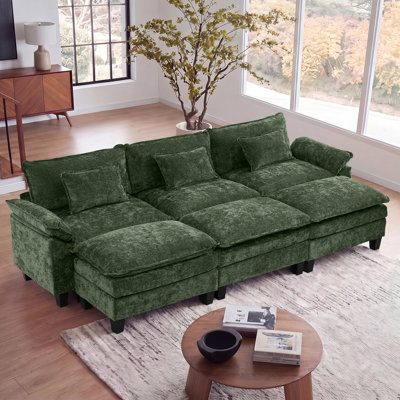 Canapé modulaire de 118 po avec rangement, canapé-lit Comfy Cloud avec repose-pieds et coussins décoratifs, canapé-lit modulaire à assise profonde pour salon, chambre à coucher