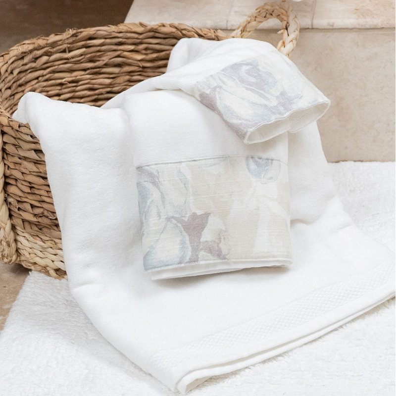 Rosaline White Cotton Rose Garden Floral Pattern Chic Casual 3 Piece Towel Set