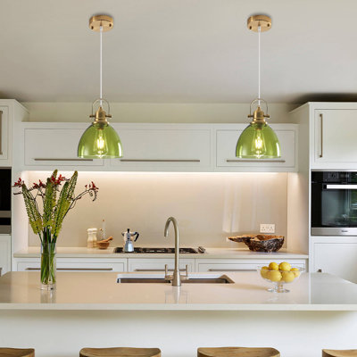 Luminaire suspendu cylindrique moderne à 2 lumières à intensité variable avec abat-jour en verre transparent