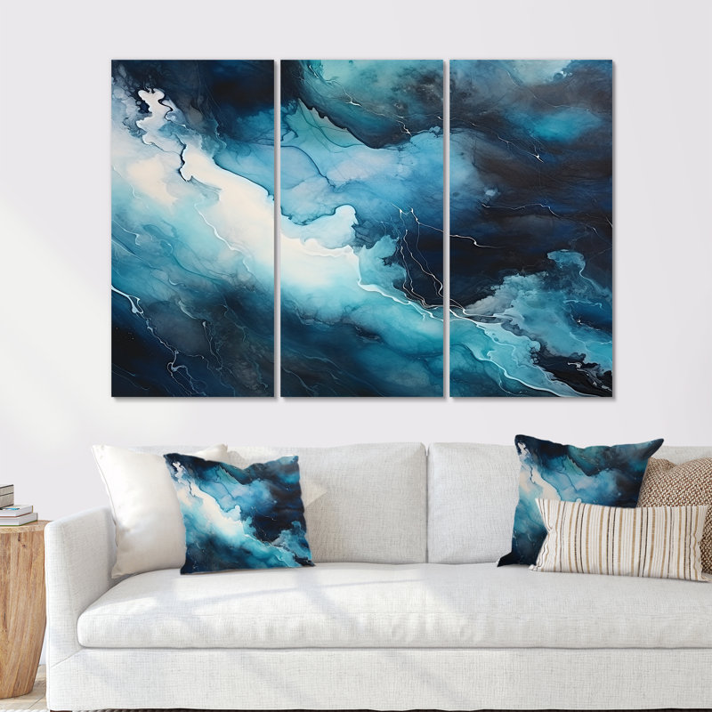 Connelley - ensemble d'art mural abstrait à encre liquide, Toile tendue, H 32 po x l 48 po x P 1 po