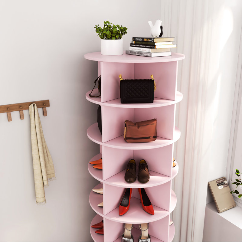 Armoire à chaussures rose rotative, 7 couches pour 28 chaussures, économise de l'espace, 4 compartiments par plancher, facile à nettoyer, boîte traditionnelle américaine à 7 couches rose, peut contenir des paires, économisant de l'espace