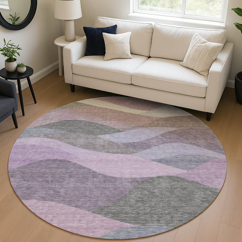 Machine Washable Indoor/Outdoor Jozwiak ACN2378 Coastal Rug, Round 8'