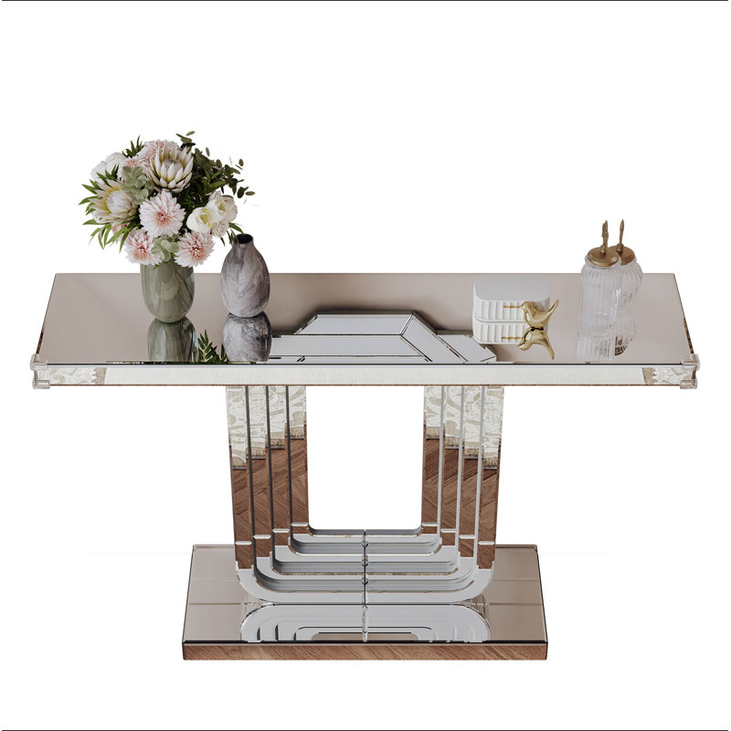 Console à miroir, table d'entrée argentée avec base en U et conception de lignes épissées à la main pour le salon, le couloir, le vestibule, 47 po