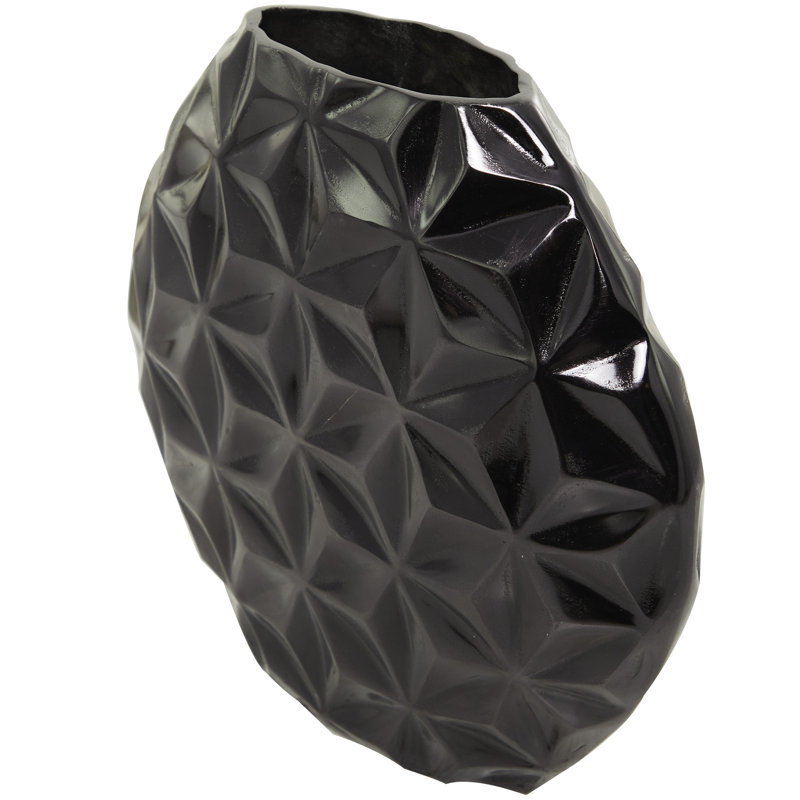 Aluminum Metal Faceted Geometric Decorative Vase, Black, 12.9" H x 13.85" W x 4.55" D