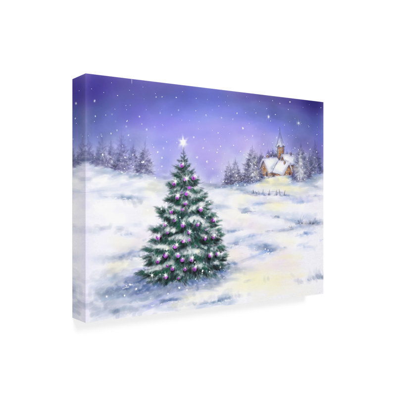 Arbre de Noël dans la neige - Sans cadre sur toile, L 19 po x H 14 po