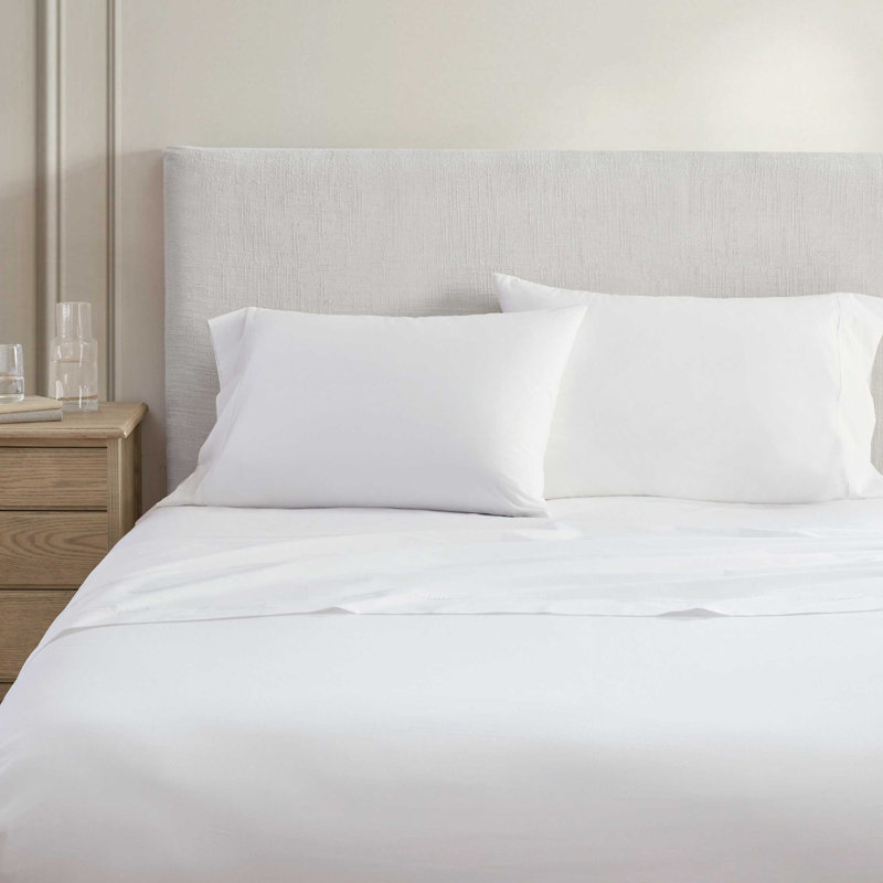 Ensemble de draps en coton percale Martha Stewart Skylands, Blanc, Ensemble de draps pour grand lit avec 2 taies d'or