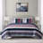 Navy Blue Striped Washed Cotton Quilt Set-591300790