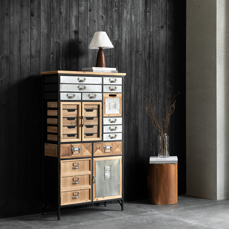 Multi-Drawer Accent Cabinet, 52"x30", Solid Wood and Metal Cabinet, Industrial Boho Cabinet