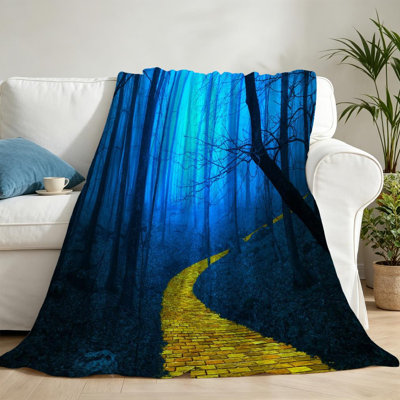 Yellow Ultra Soft Flannel Fleece Throw Blanket,Brick Road Spooky Foggy Single-Sided Print