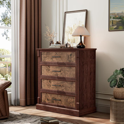 Farmhouse 4-Drawer Dresser, Rustic Wood Chest TV Stand for Living Room by August Grove