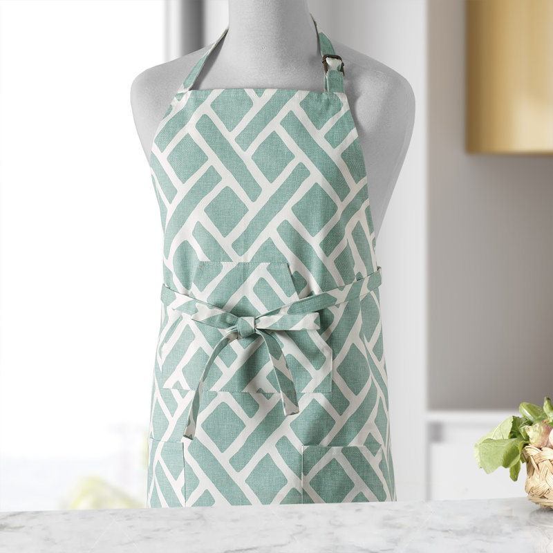 Printed Cotton Kitchen Apron for Women with Pockets Adjustable Unisex, Martinique Aqua