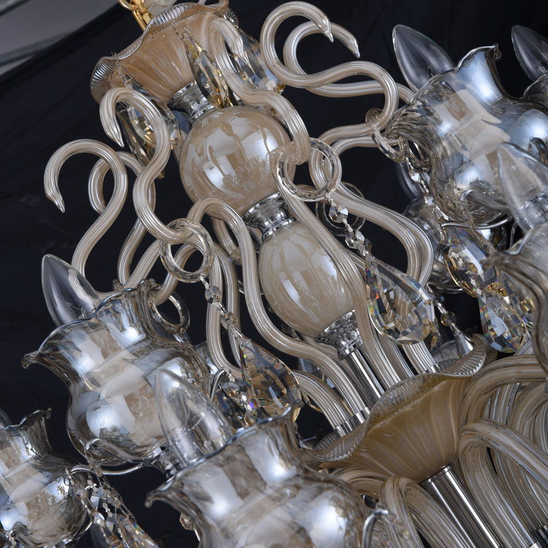 Lustre empire 18 lumières de style bougie Tedeschi, Chrome / teck