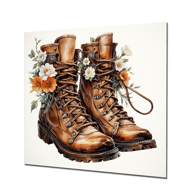 Art mural en métal brun avec bottes Western Flower Blossoms I - Cowboys, H 36 po x l 36 po x P 1,5 po